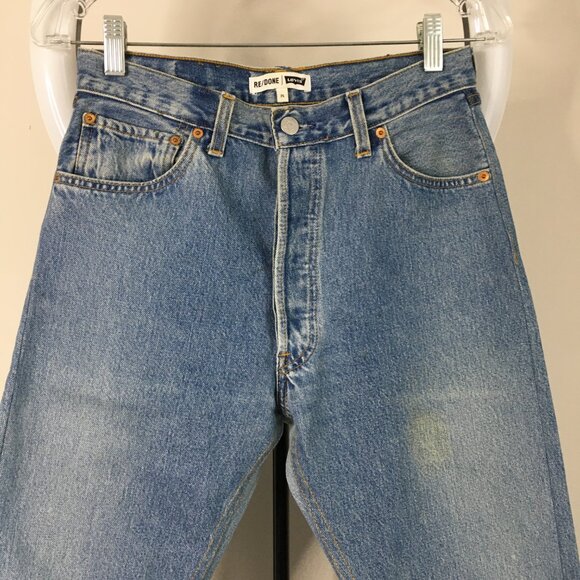 RE/DONE x Levis Button Fly Light/Med Wash High Rise Waist Crop Ankle Jeans - Picture 7 of 16